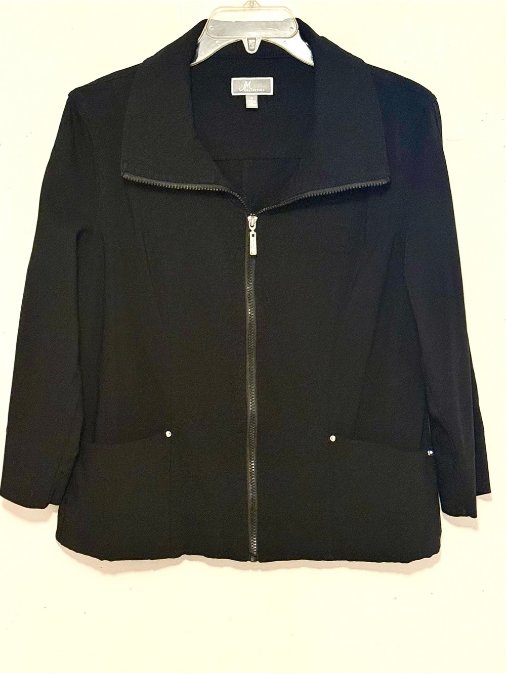 JM Collection Black Zip-Front Blazer Jacket Sz4